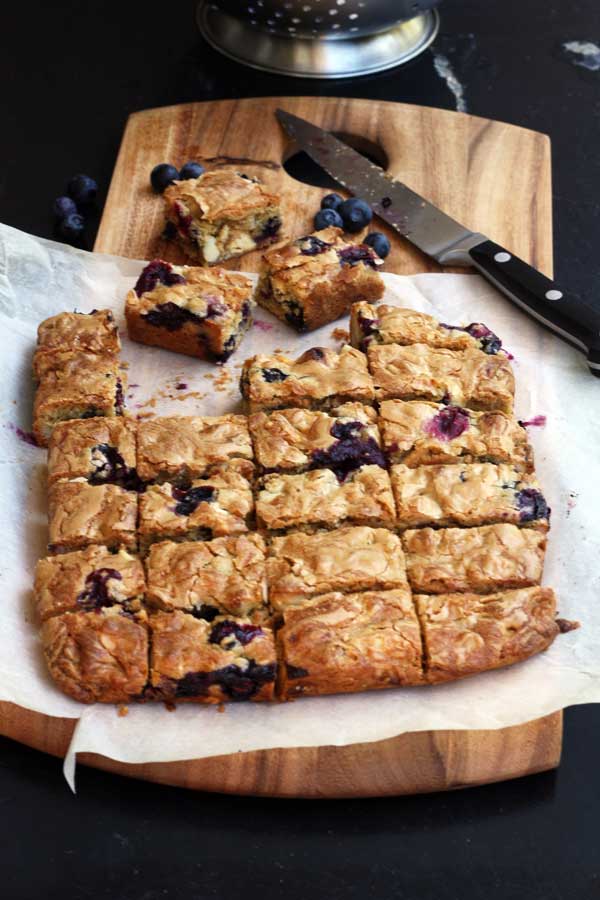 Blueberry, white chocolate & macadamia blondies