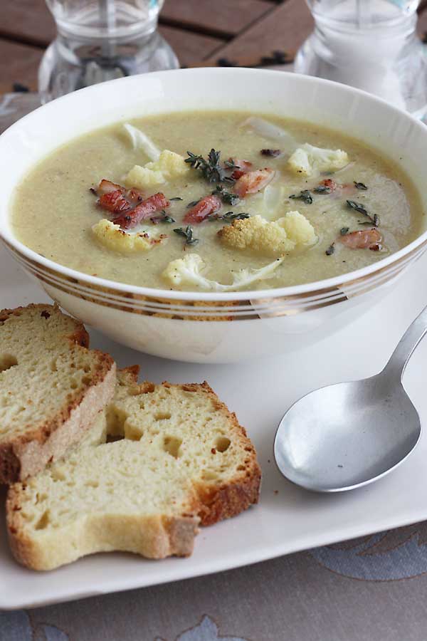 Roasted cauliflower and pancetta soup