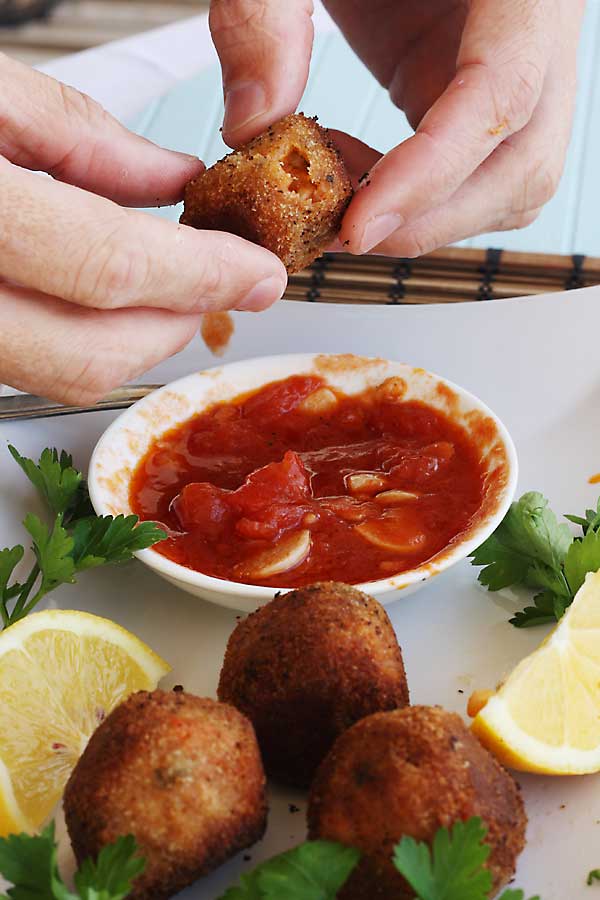 Leftover risotto arancini with marinara sauce