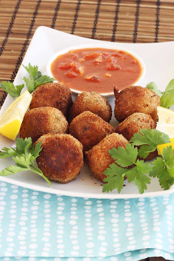 Leftover risotto arancini with marinara sauce