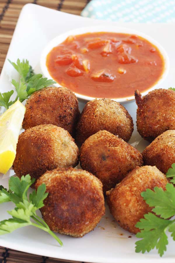 Leftover risotto arancini with marinara sauce