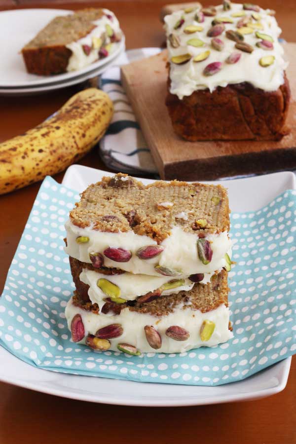 Banana & Pistachio Loaf With White Chocolate Cream Cheese Frosting ...