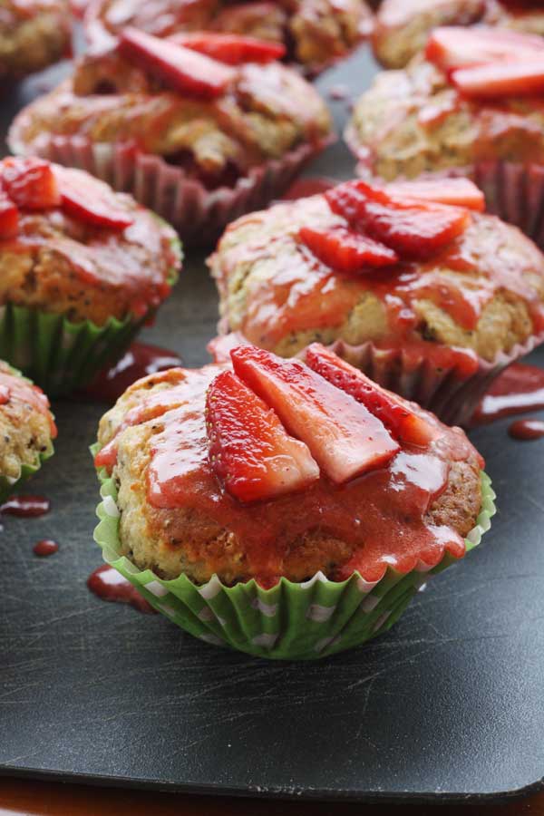 Strawberry poppy seed ricotta muffins from Scrummy Lane