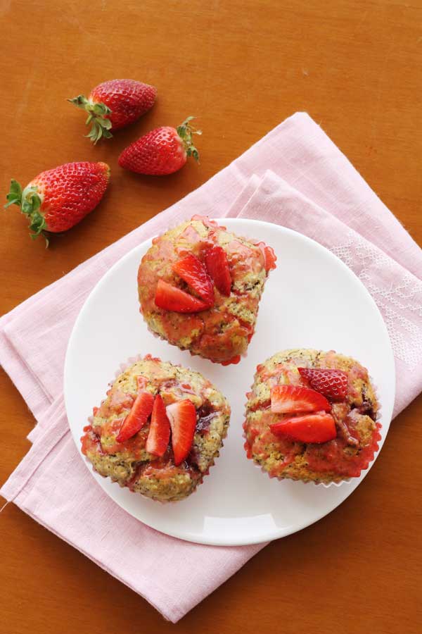 Strawberry poppy seed ricotta muffins from Scrummy Lane