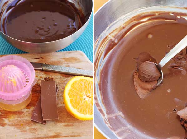 2 images showing the ingredients for making chocolate orange truffles