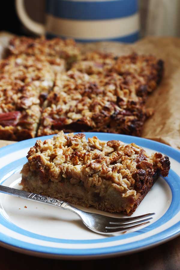 Rhubarb & ginger oaty slices by Scrummy Lane