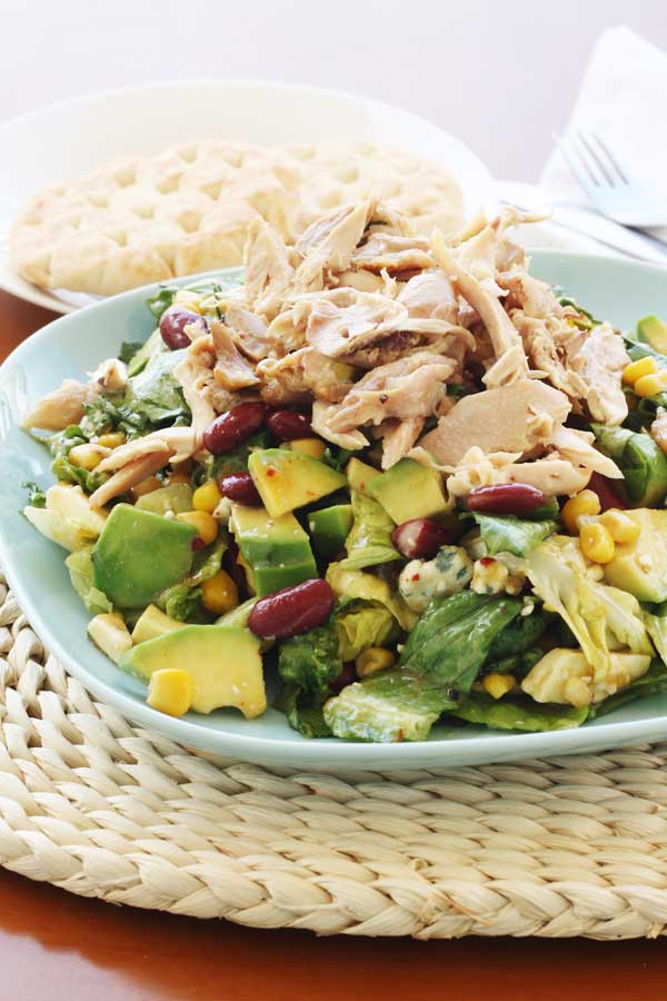 Mango chicken salad with avocado, kidney beans & blue cheese - Scrummy Lane