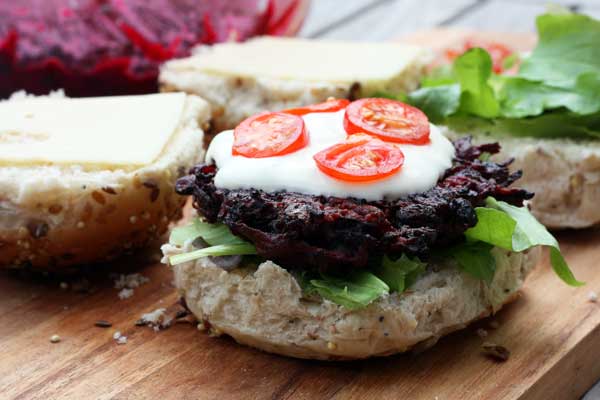 Spicy beetroot & black bean fritters two ways by Scrummy Lane