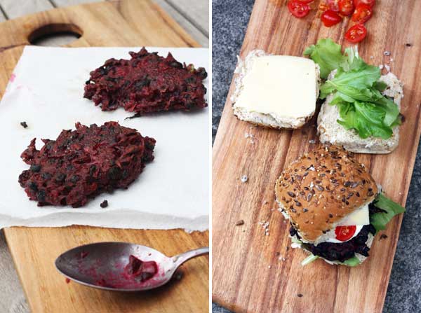 Spicy beetroot & black bean fritters two ways by Scrummy Lane