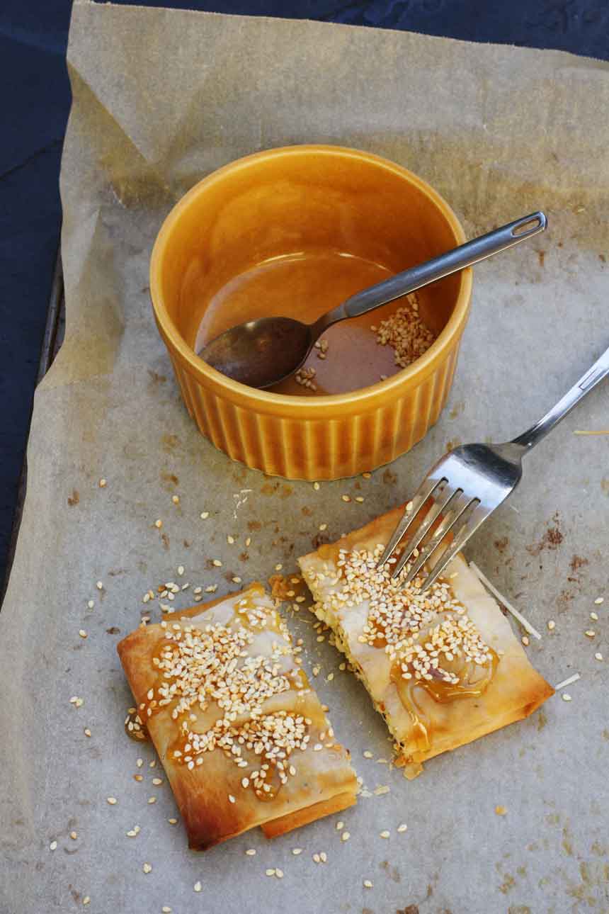 feta filo pies with honey