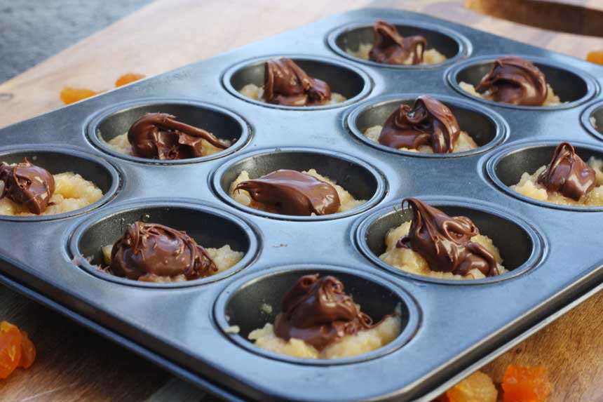 Making Nutella & apricot friands