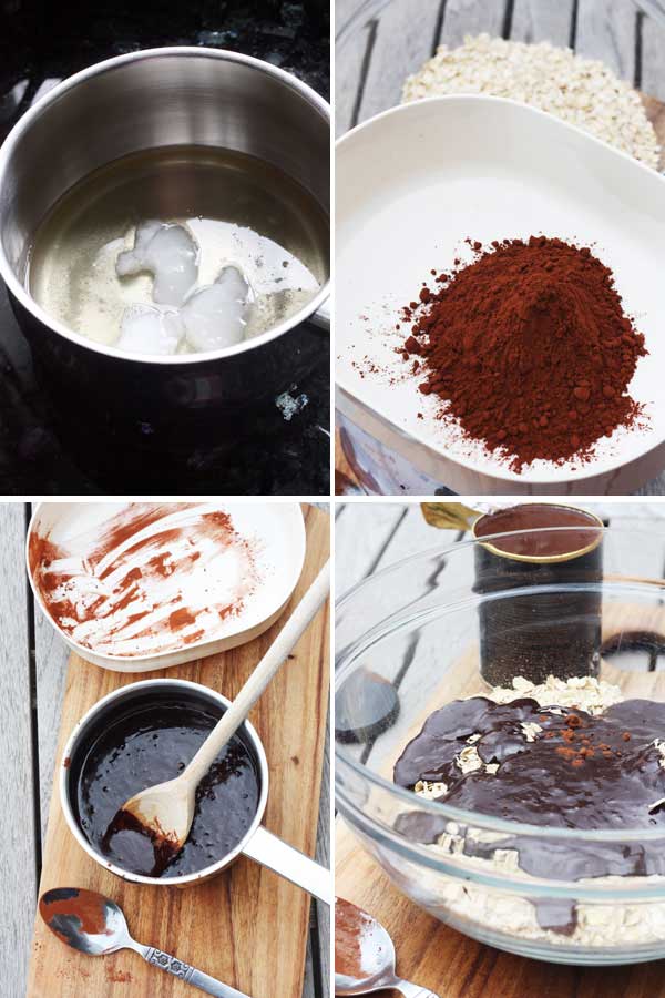 collage of images to show making tropical chocolate granola
