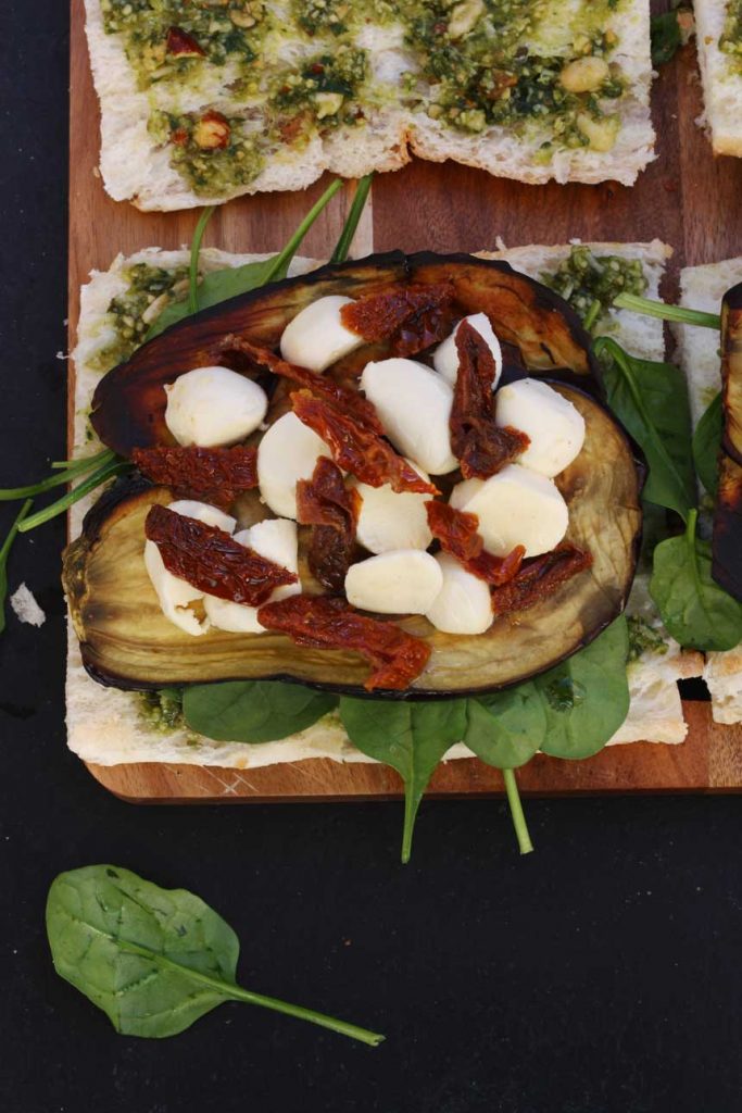 weekend brunch roasted eggplant, pesto & bocconcini panini Scrummy Lane