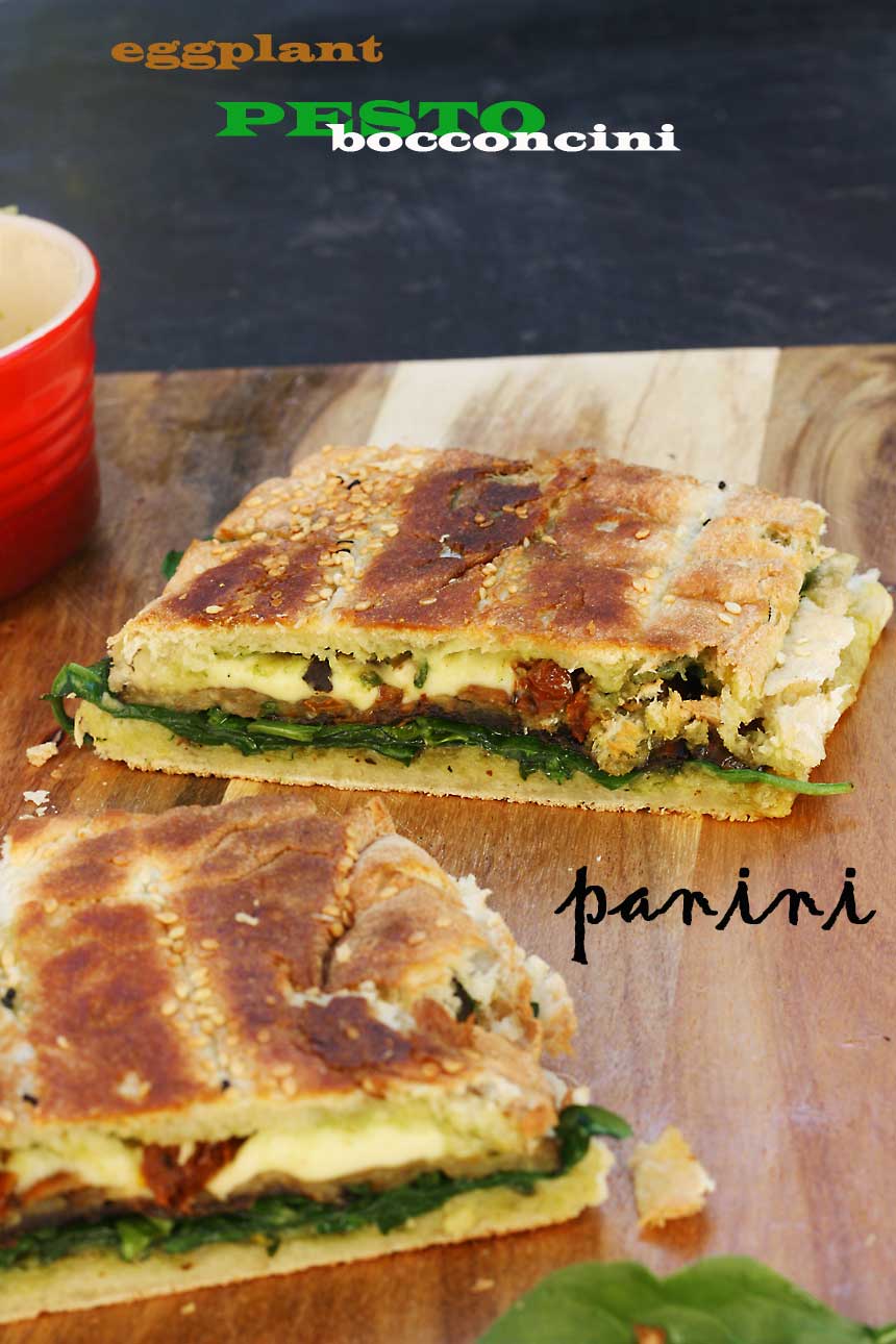 weekend brunch: roasted eggplant, pesto & bocconcini panini - Scrummy Lane