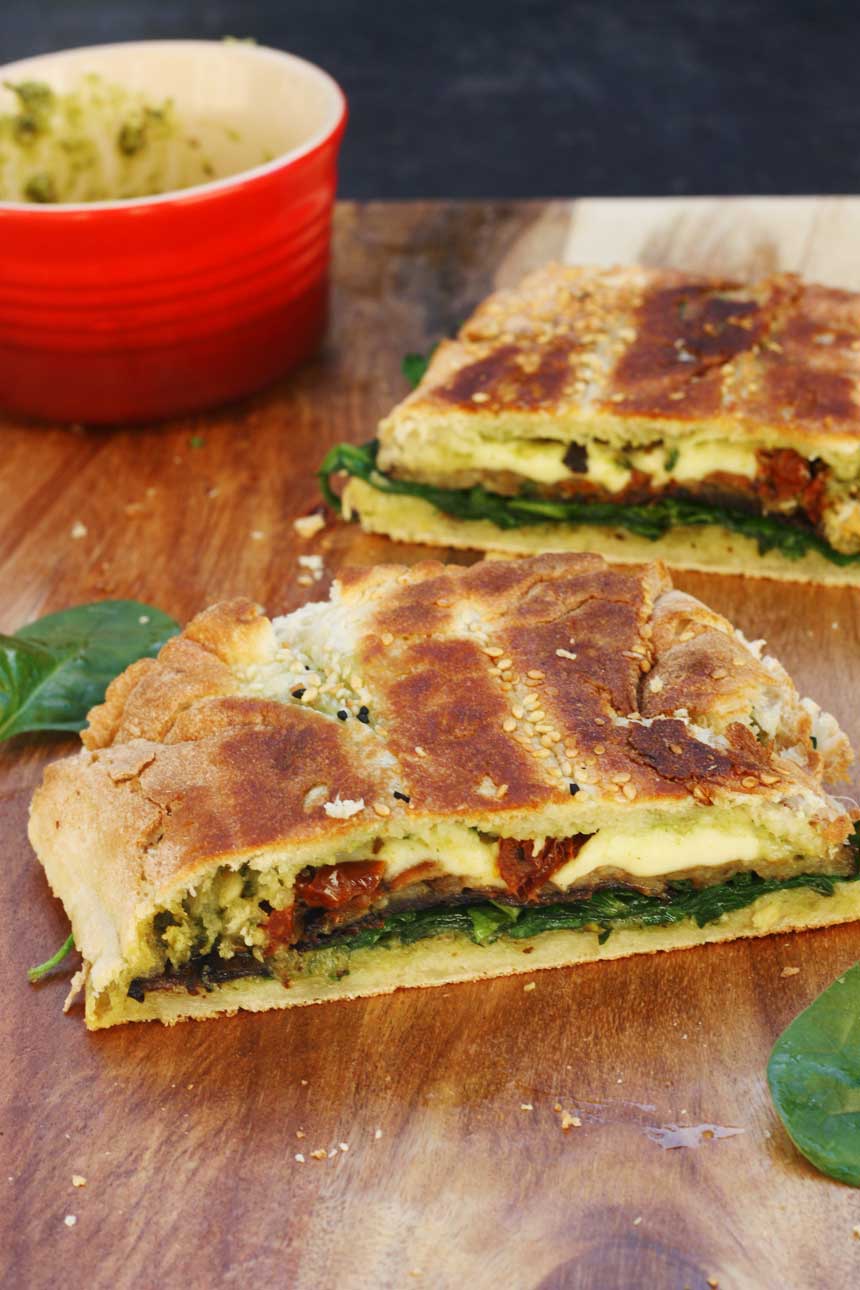 weekend brunch: roasted eggplant, pesto & bocconcini panini - Scrummy Lane