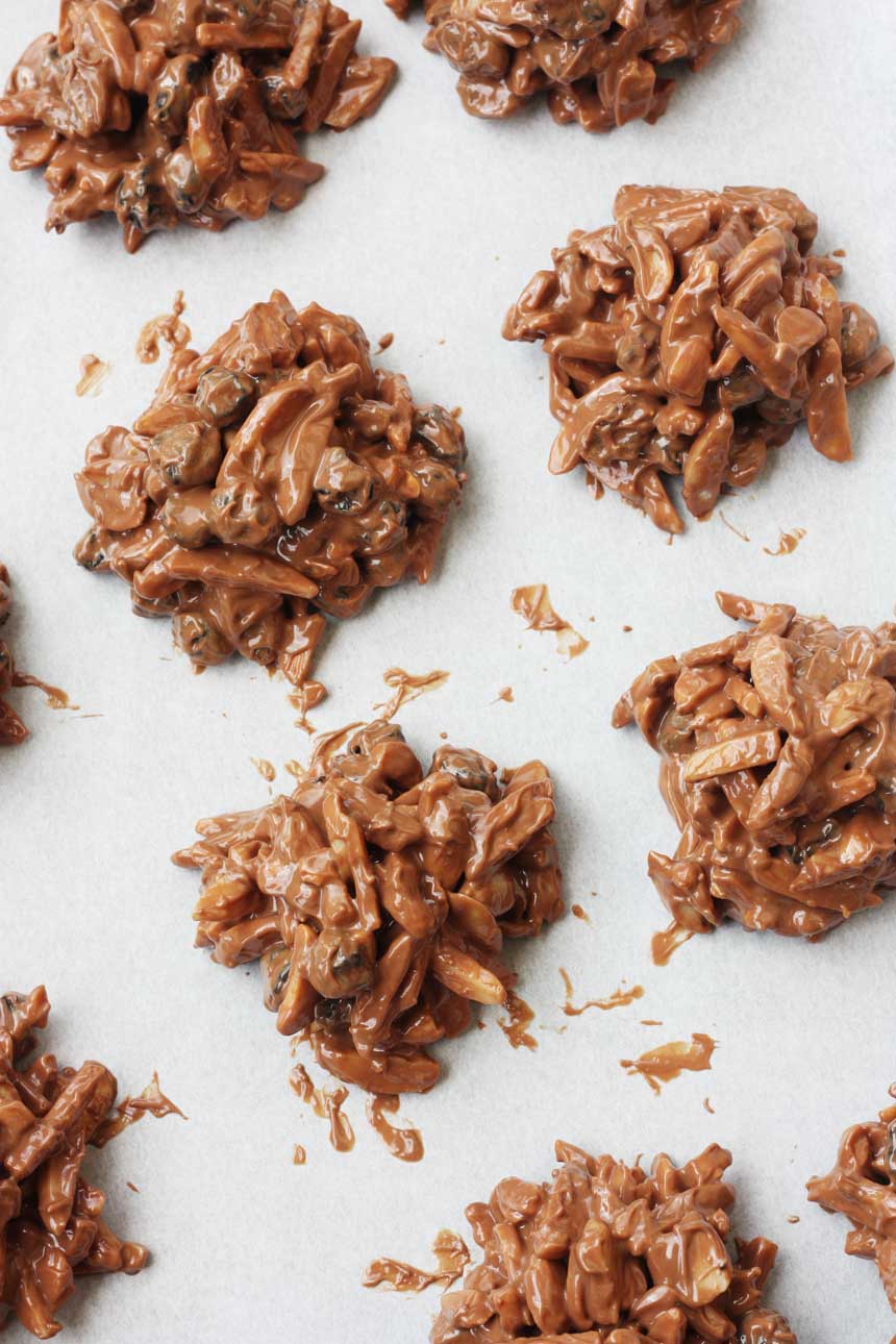 Chocolate rocks on a baking tray - a close up