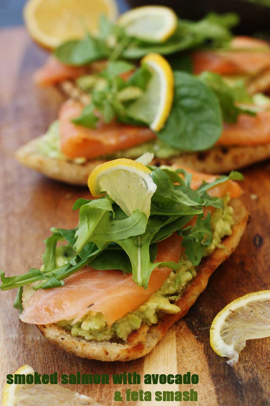 smoked salmon bruschetta with smashed avocado & feta - Scrummy Lane