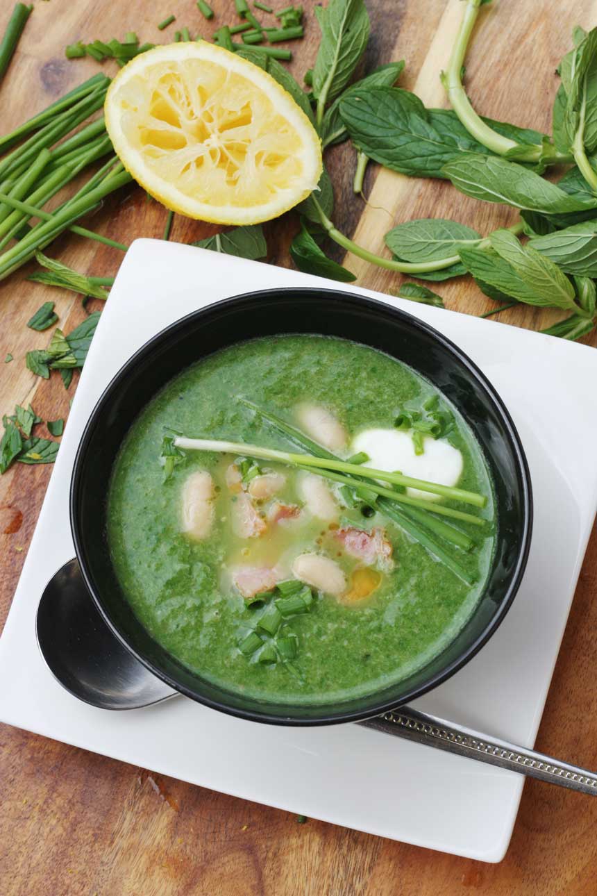 SPINACH, CANNELLINI BEAN & BACON SOUP BY SCRUMMY LANE