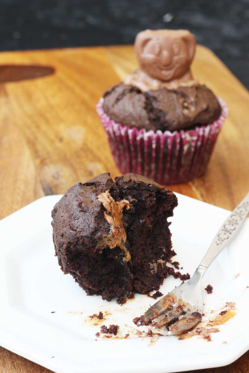 chocolate caramel koala 'self-saucing' cupcakes for two