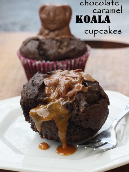 chocolate caramel koala 'self-saucing' cupcakes for two