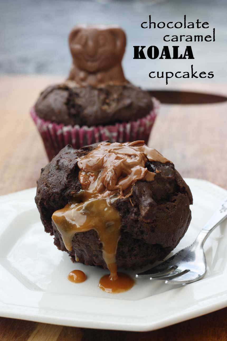chocolate caramel koala 'self-saucing' cupcakes for two