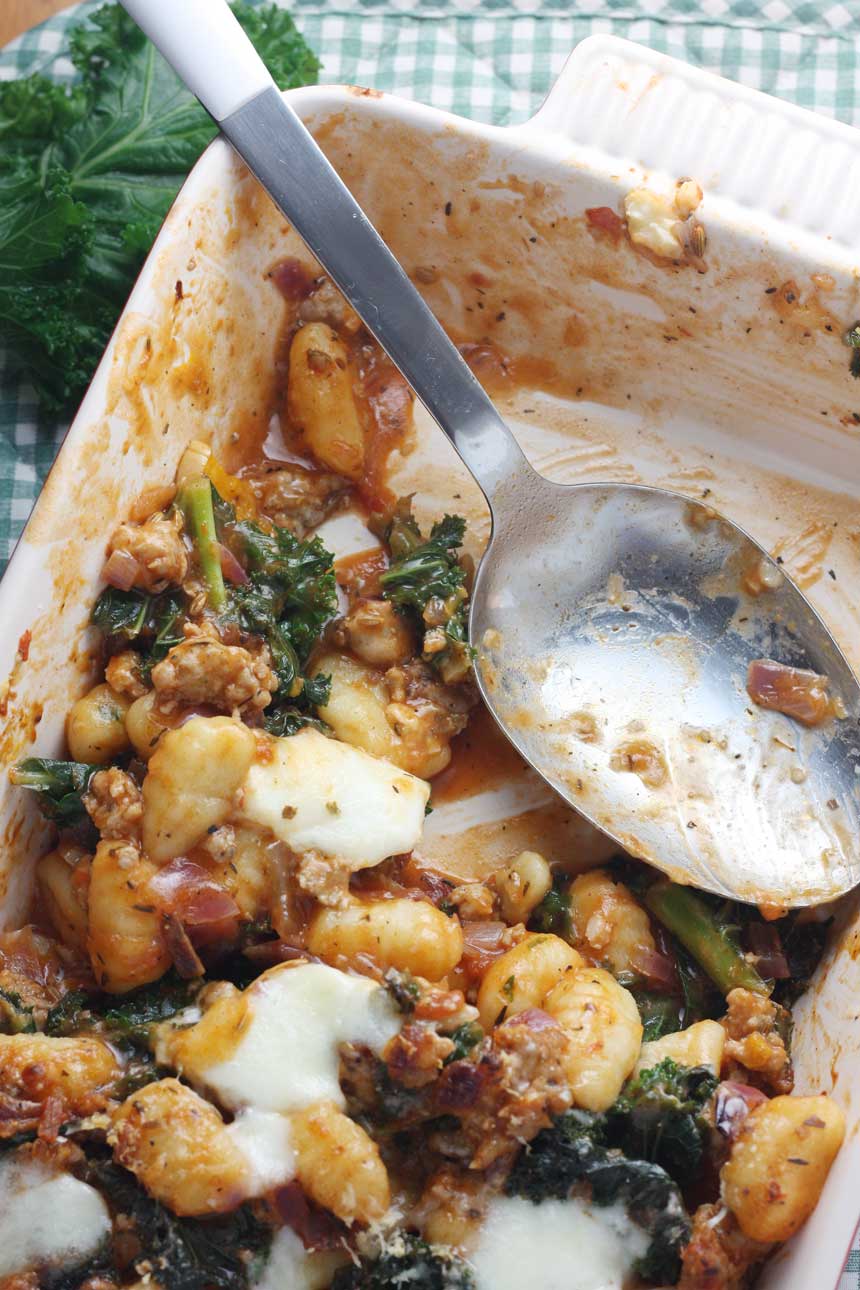 Sausage, butternut squash & kale gnocchi bake