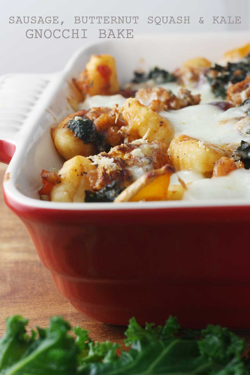 Sausage, butternut squash & kale gnocchi bake