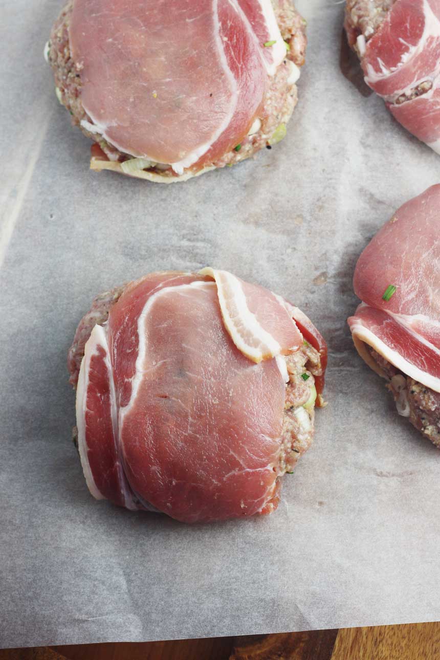 making bacon-wrapped turkey burgers