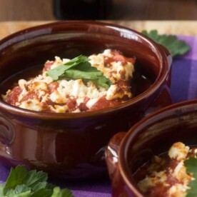 our favourite baked eggplant with tomato and feta