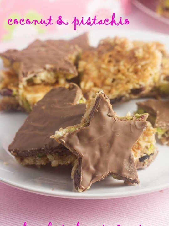 Coconut & pistachio chocolate hearts & stars