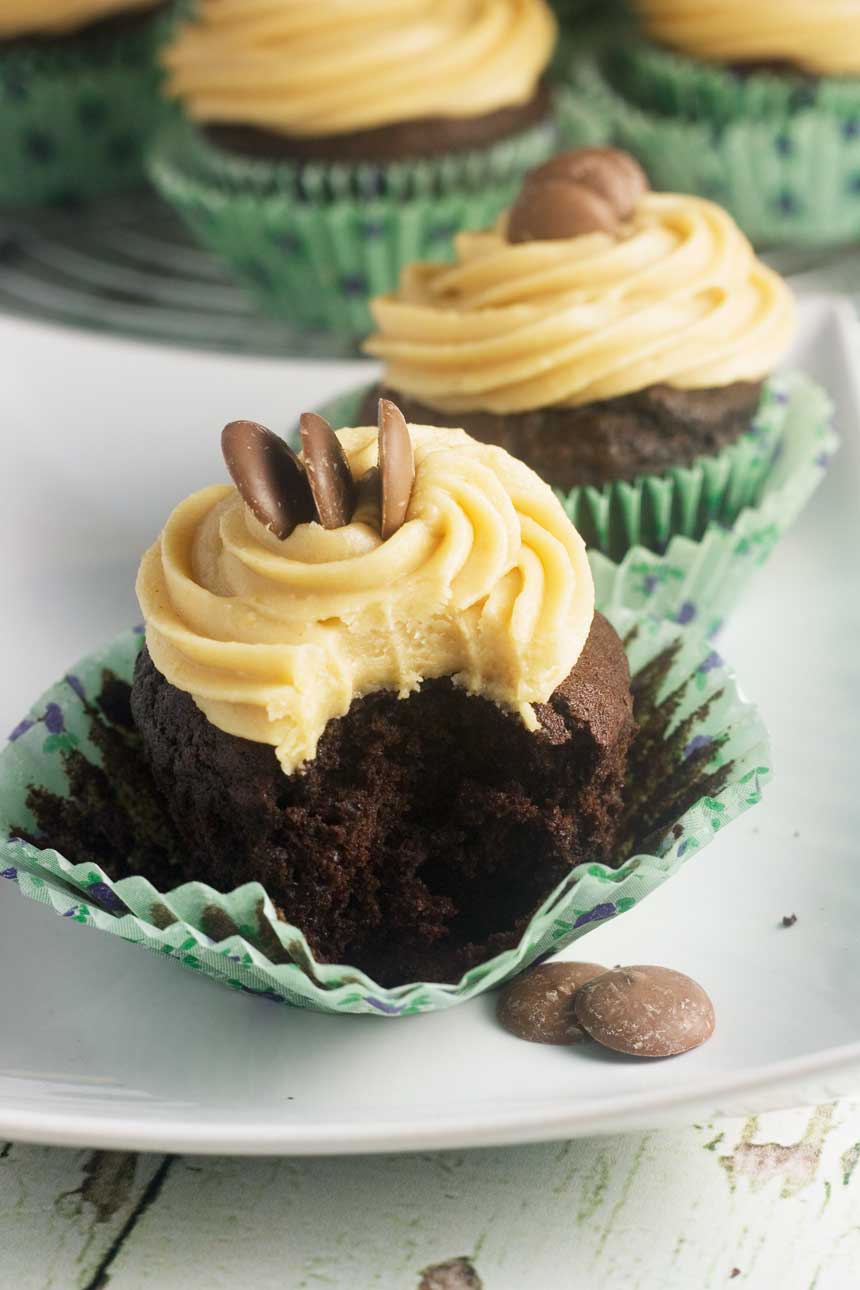 Chocolate stout cupcakes with peanut butter frosting