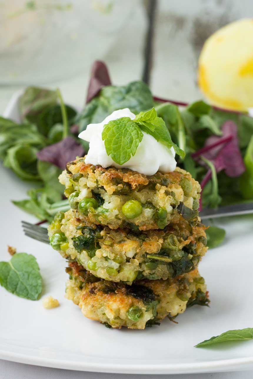 Pea, mint & feta quinoa fritters - a perfect little spring-time snack!