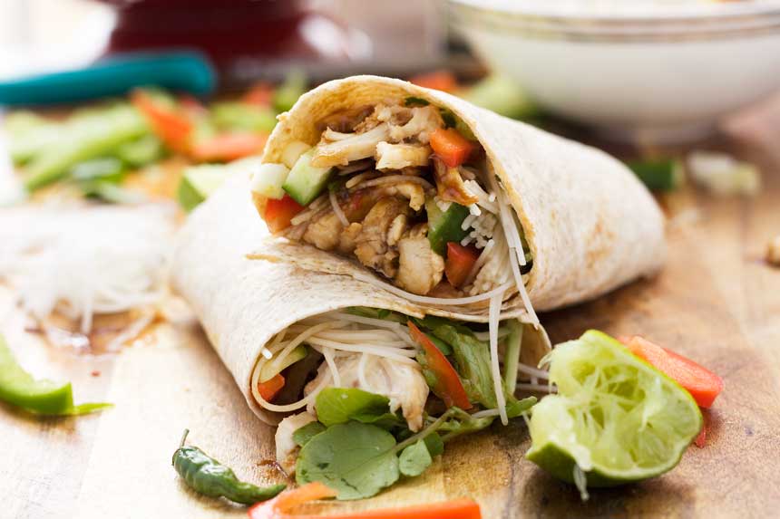 Quick hoi sin chicken noodle wrap - Scrummy Lane