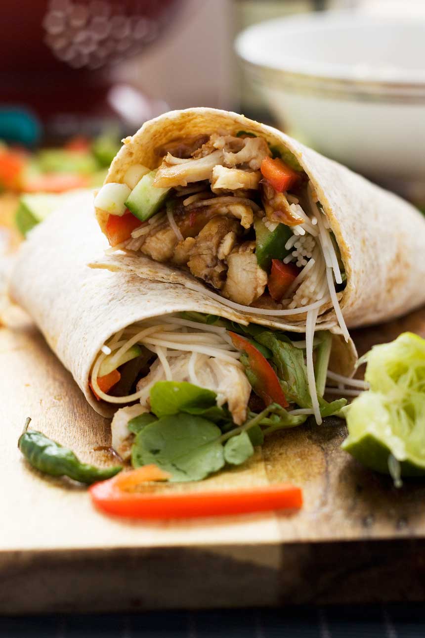 Quick hoi sin chicken noodle wrap - Scrummy Lane