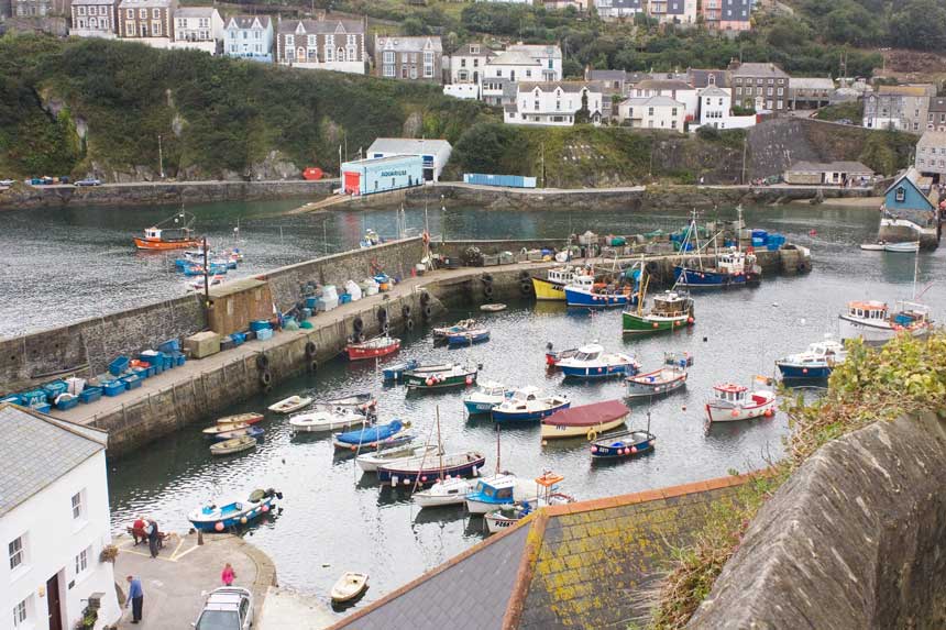 Boats in a harbour in Cornwall England.