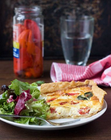 Easy feta and red pepper quiche