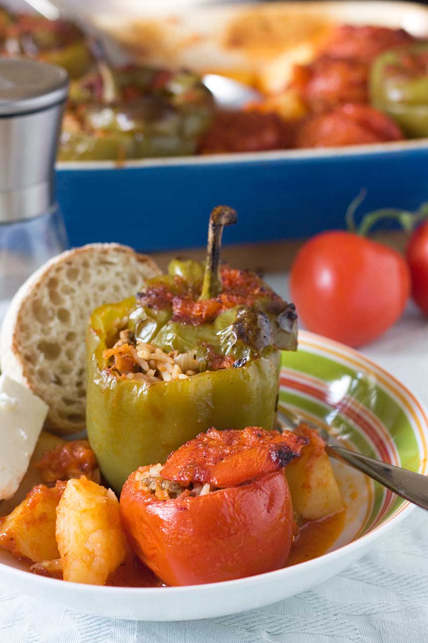 The Tastiest Gemista Recipe Greek Stuffed Peppers And Tomatoes Scrummy Lane