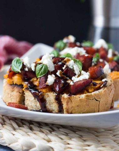 Sweet potato, chorizo and feta bruschetta