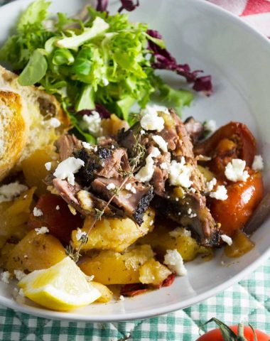 Greek lamb with lemony garlic potatoes (lamb kleftiko). Perfect for low maintenance (but impressive!) entertaining!
