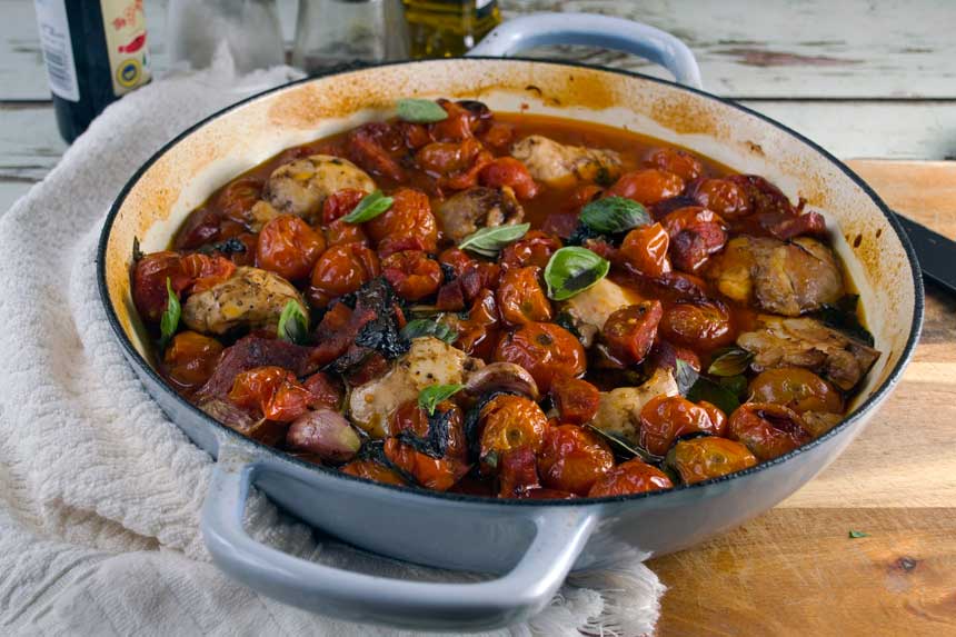 One Pan Chicken And Chorizo With Cherry Tomatoes Scrummy Lane