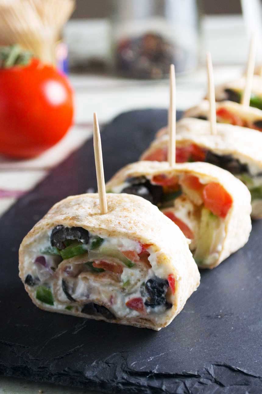 Greek tortilla pinwheels - perfect simple party appetizers