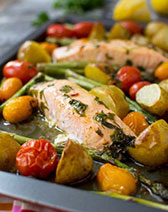 Lemon butter sheet pan salmon with asparagus and potatoes