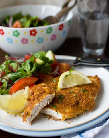 This crispy mustard parmesan chicken is like a chicken schnitzel, but tastier and easier to make!