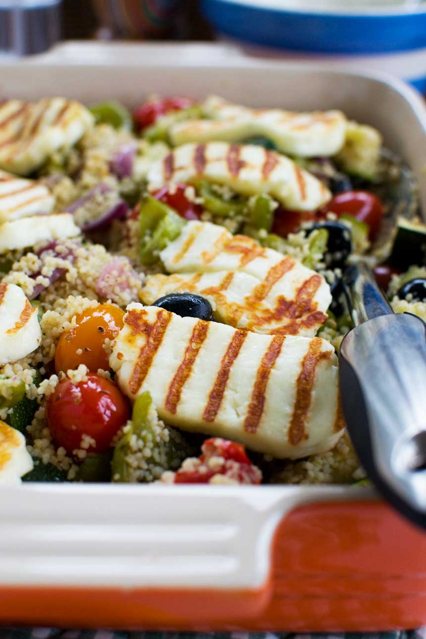 One pan Greek couscous with halloumi One pan Greek couscous with halloumi