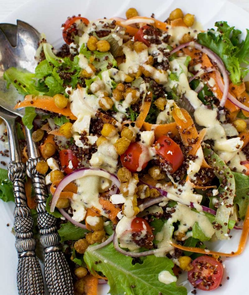 Crispy fried chickpeas - delicious on neat, on a salad, or sprinkled on top of soup instead of croutons!