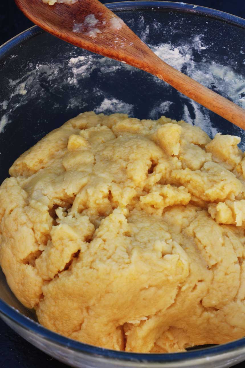 A bowl of dough for Greek Christmas honey cookies