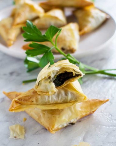 Crispy mushroom filo triangles