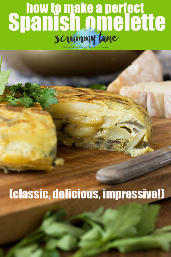 A pinterest pin on how to make a classic Spanish omelette