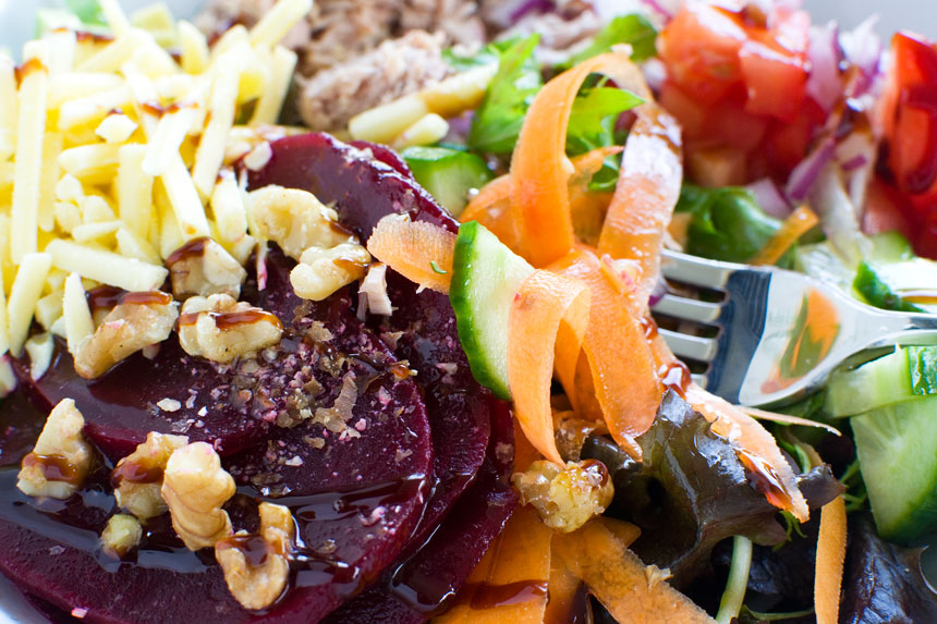Super close up of an easy tuna salad.
