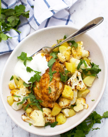 Amazing sheet pan chicken tikka with cauliflower and potatoes